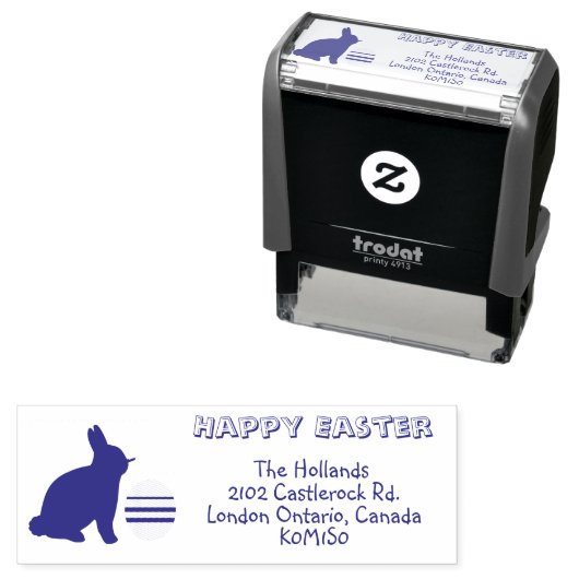 Tampon Auto-encreur Happy Easter Bunny & Egg Return Address (En situation)