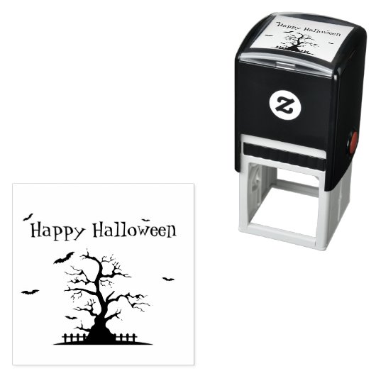 Tampon Auto-encreur Happy Halloween chauves-chauves-souris auto-apprêt (En situation)