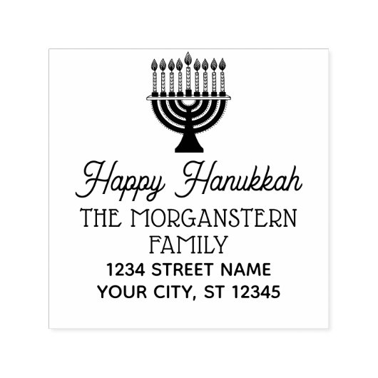 Tampon Auto-encreur Happy Hanoukka Chanukah Lit Menorah Nom Adresse (Design)