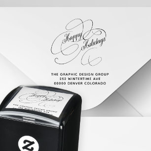 Tampon Auto-encreur Happy Holidays élégante adresse de retour de scrip