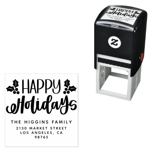 Tampon Auto-encreur Happy Holidays Nom de famille Adresse de retour (En situation)