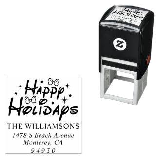 Tampon Auto-encreur Happy Holidays Script Police Adresse de retour