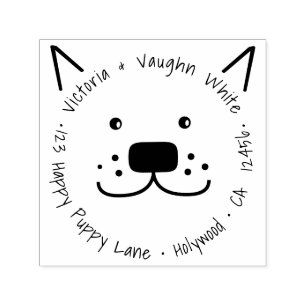 Tampon Auto-encreur Happy Puppy Dog Adresse de retour - Funny Pet
