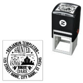 Tampon Auto-encreur Hauned House Spider Webs Ghosts Nom Adresse (En situation)