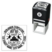 Tampon Auto-encreur Hauned House Spider Webs Witches Nom Adresse (En situation)