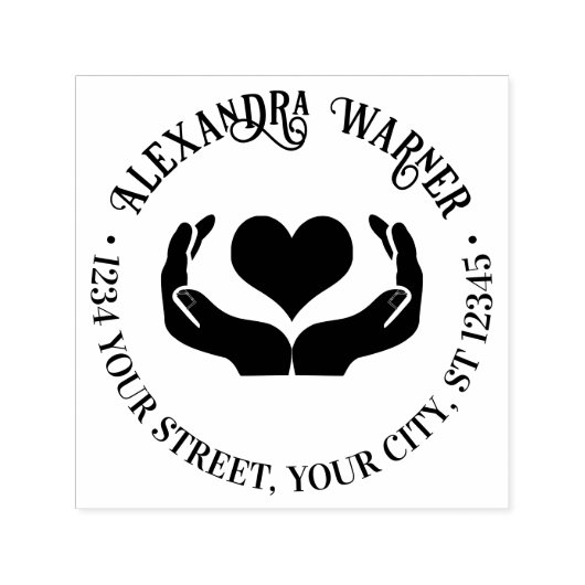 Tampon Auto-encreur Heart in Hands Nom Adresse de retour (Design)