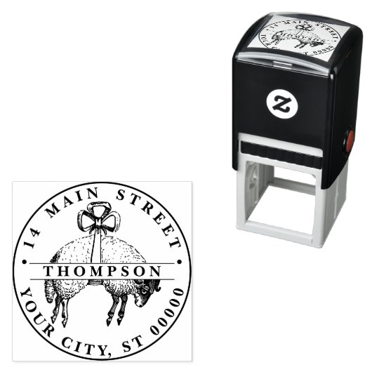 Tampon Auto-encreur Heraldique Fleece Ram Sheep Crest Nom Adresse (En situation)