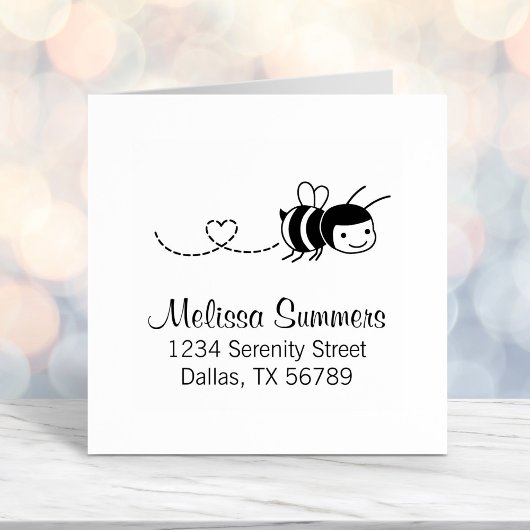 Tampon Auto-encreur Heureux Abeille Bouzzing Autour De L'Adresse