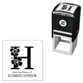 Tampon Auto-encreur Hibiscus Flower Over Single Bold Initial Name Book (En situation)