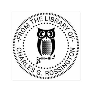 Tampon Auto-encreur Hibou sur la bibliothèque de branches Nom du livre