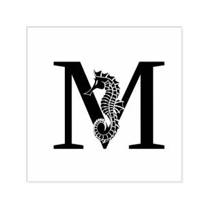 Tampon Auto-encreur Hippocampe doux sur monogramme initial gras unique