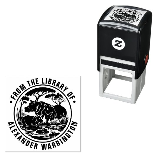 Tampon Auto-encreur Hippopotames Hippopotames par la bibliothèque de l (En situation)