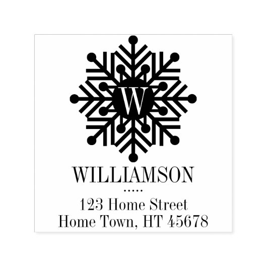 Tampon Auto-encreur Holiday Monogram Carré Snowflake Adresse de retour (Design)
