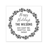 Tampon Auto-encreur Holly Berries Wreath Holidays Adresse de retour (Design)