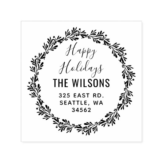 Tampon Auto-encreur Holly Berries Wreath Holidays Adresse de retour (Design)