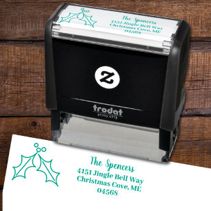 Tampon Auto-encreur Holly Feuilles et Berries Adresse de retour