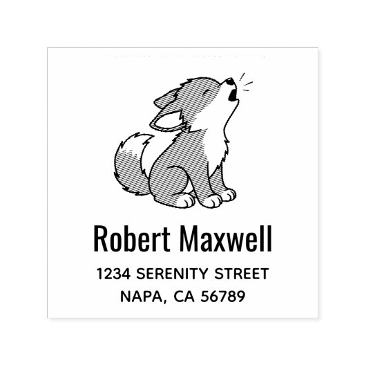 Tampon Auto-encreur Howling Gray Wolf Pup Address (Design)