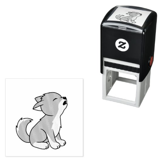 Tampon Auto-encreur Howling Grey Wolf Pup (En situation)