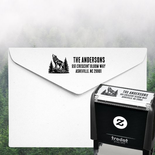 Tampon Auto-encreur Howling Wolf Family Name Return Address