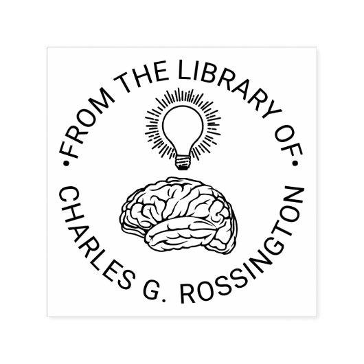 Tampon Auto-encreur Human Brain Bright Idea Round Library Nom du livre (Design)