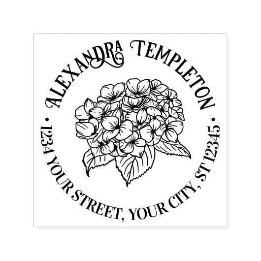 Tampon Auto-encreur Hydrangea et feuilles élégants (Design)