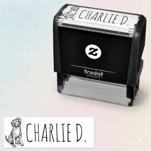 Tampon Auto-encreur Illustration de chien mignon avec nom personnalisé