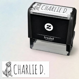 Tampon Auto-encreur Illustration de chien mignon avec nom personnalisé
