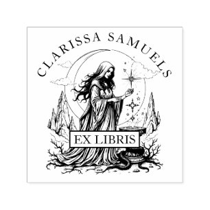 Tampon Auto-encreur Imaginaire foncé Sorceress Ex Libris Bibliothèque 