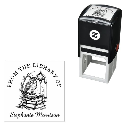 Tampon Auto-encreur Imaginaire Owl Library Ex Libris Bookplate Stamp (En situation)