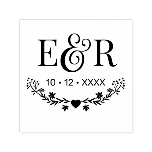Tampon Auto-encreur Initiales couple botanique & 2 Monogramme Date (Design)