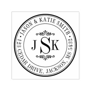 Tampon Auto-encreur Initiales de bordure ronde Monogramme Créez votre