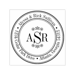 Tampon Auto-encreur Initiales de bordure ronde Monogramme Créez votre