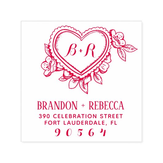 Tampon Auto-encreur Initiales de coeur botanique dessinées à la main A (Design)