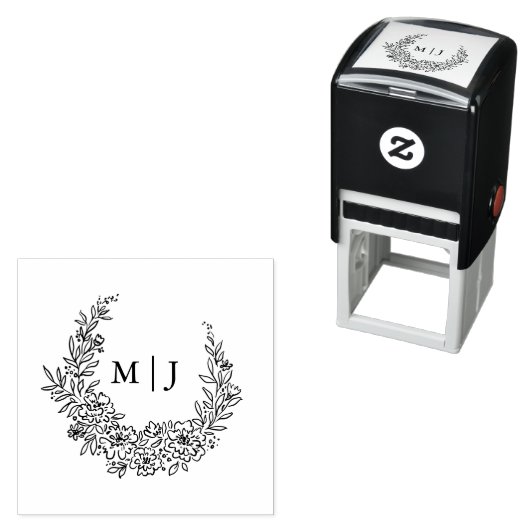 Tampon Auto-encreur Initiales de fils de fleurs délicates (En situation)