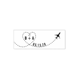 Tampon Auto-encreur Initiales de l'avion volant Mariage Date personnal