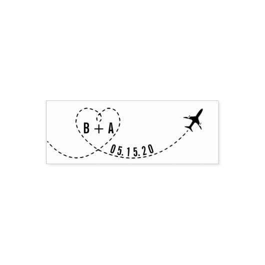 Tampon Auto-encreur Initiales de l'avion volant Mariage Date personnal (Design)