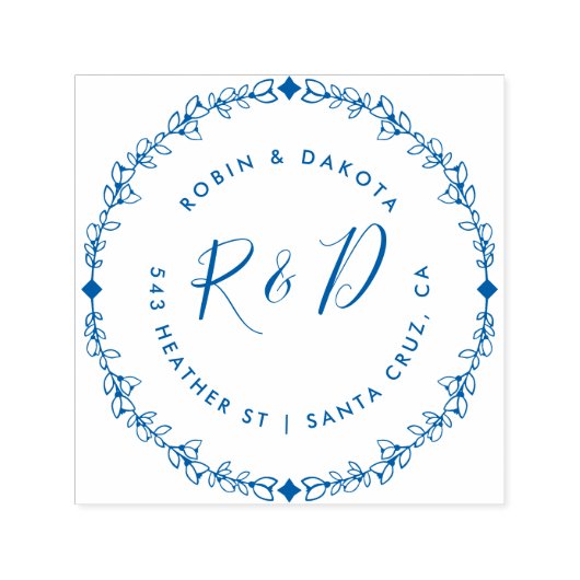 Tampon Auto-encreur Initiales de Mariage rustique personnalisées Adres (Design)