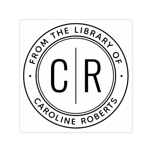 Tampon Auto-encreur Initiales de monogramme minimales de la bibliothèq (Design)