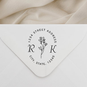 Tampon Auto-encreur Initiales Florales Minimalistes Adresse de Retour 