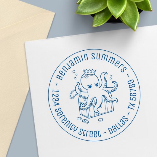 Tampon Auto-encreur Inquiète Octopus Garde Treasure Adresse