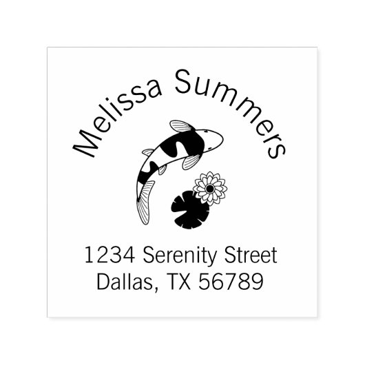 Tampon Auto-encreur Japonais Koi Poisson et eau Lily Arch Adresse (Design)