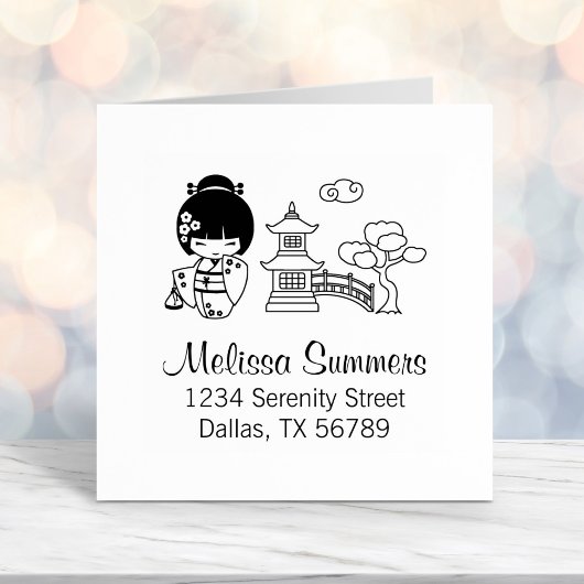 Tampon Auto-encreur Japonaise Kimono Girl Address