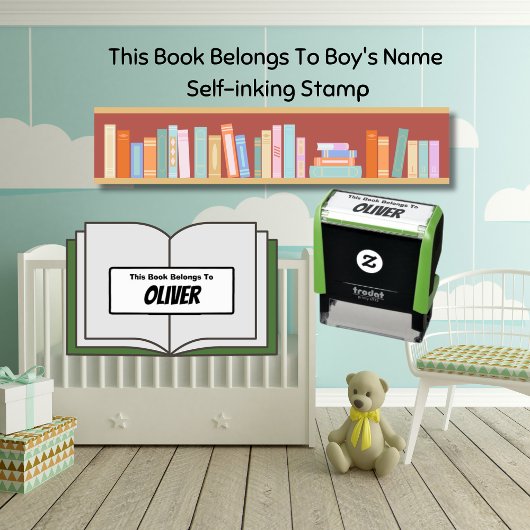 Tampon Auto-encreur Joli Ce livre appartient au nom du garçon 