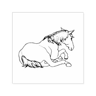 Tampon Auto-encreur Joli CHEVAL Couché, Dessin au Trait