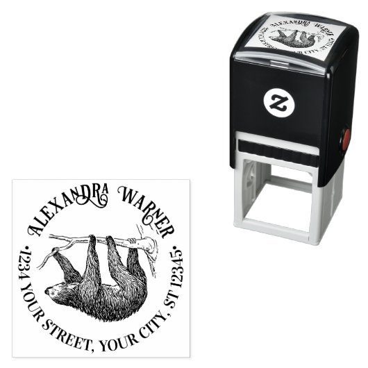 Tampon Auto-encreur Joli crochet Sloth #2 Nom Adresse de retour (En situation)