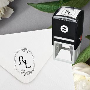 Tampon Auto-encreur Joli floral deux Initiales Mariage Monogramme