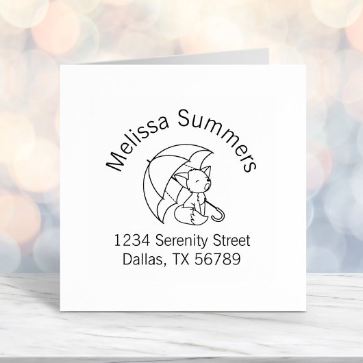 Tampon Auto-encreur Joli Petit Fox Sleepy sous Arche Parapluie Adresse