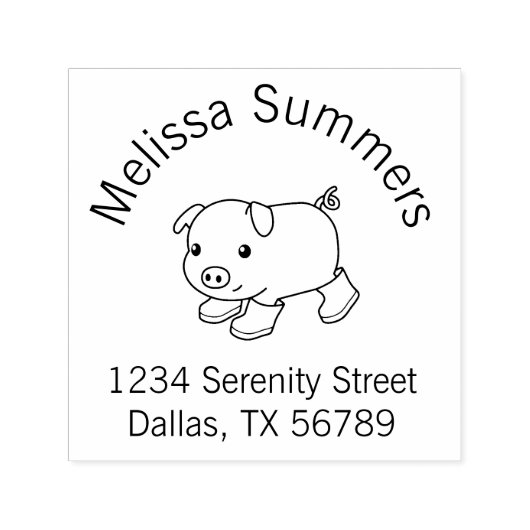 Tampon Auto-encreur Joli porc en caoutchouc Boots Arche Adresse (Design)