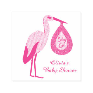 Tampon Auto-encreur Joli rose Baby Girl Stork Baby shower personnalisé