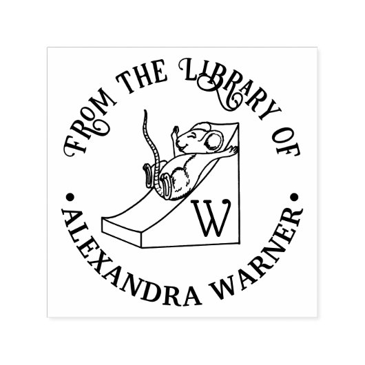 Tampon Auto-encreur Joli Souris sur Glissière de Fromage Nom de la Bib (Design)